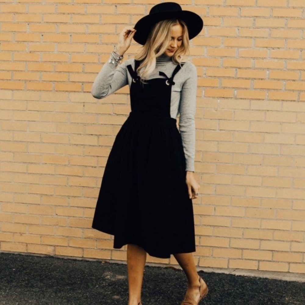 ‘Roolee’ Black Midi Overall Dress